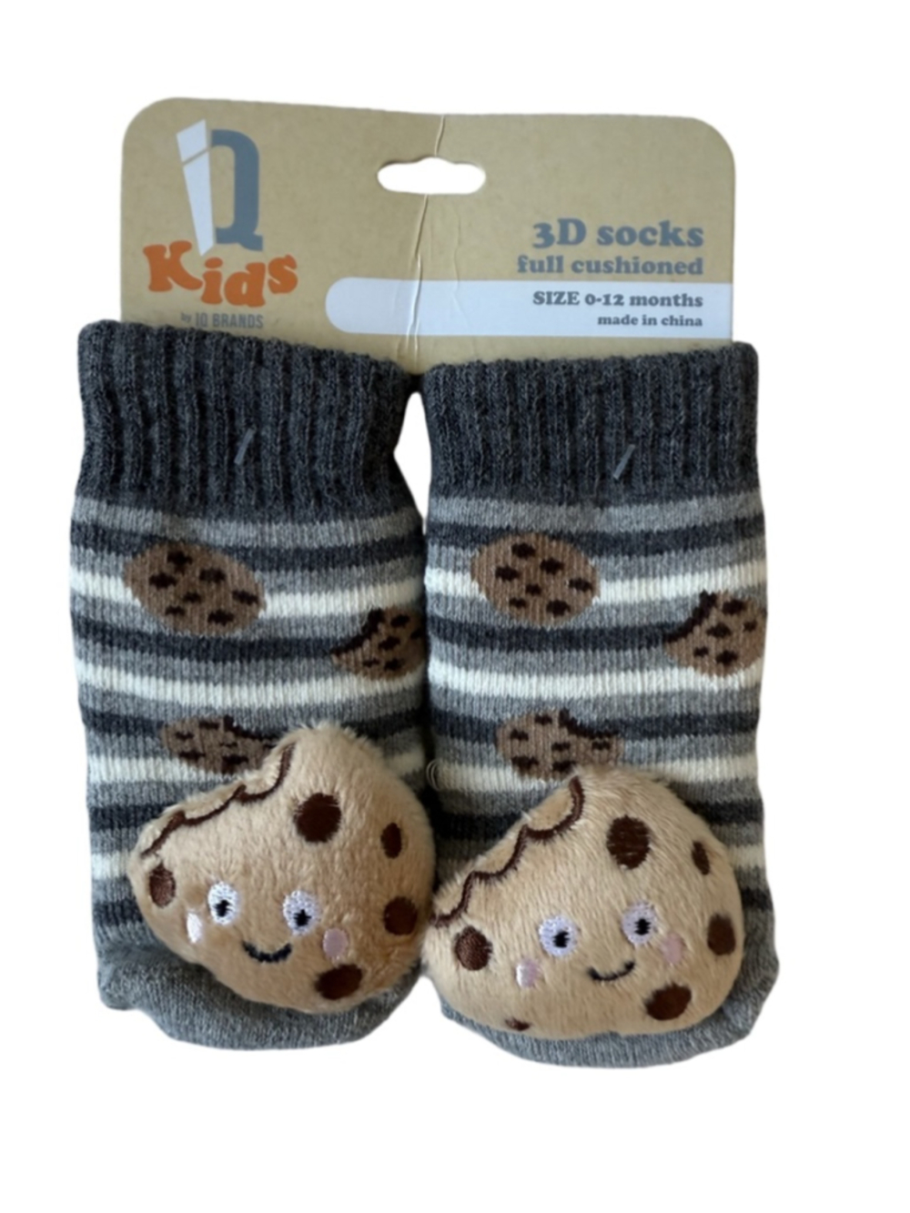 NWT Baby IQ Brands 3D Baby Rattle Socks, Full Cushioned, 0-12 Months Cookies